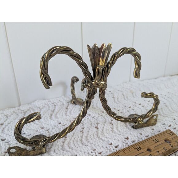 2 Vintage Twisted Rope Wall Shelf Brackets - Hollywood Regency Style - Gold - Picture 2 of 6